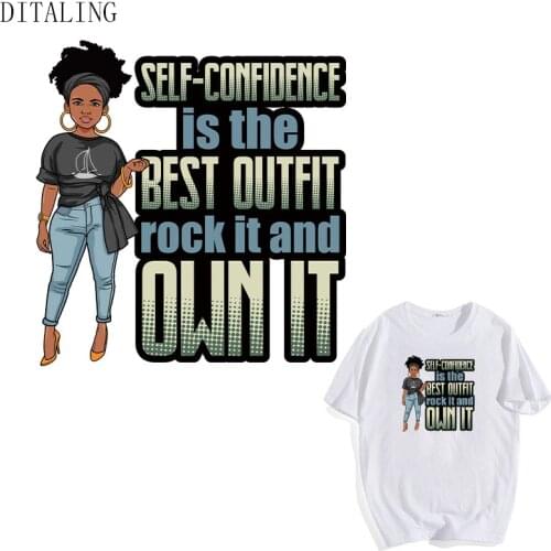 Self-Confidence Black Women Patch On Clothing DIY T-Shirt Thermal Stickers Washable Appliqued On Clothes Iron On Transfers Patch