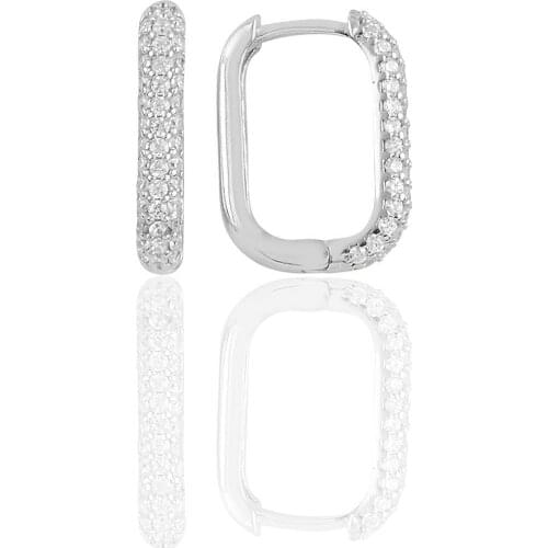 Sterling Silver Rhodium Zircon Stone Trend Earrings.Silver-Gold-Rose-Blue-Black and Colorful Fashion Earrings