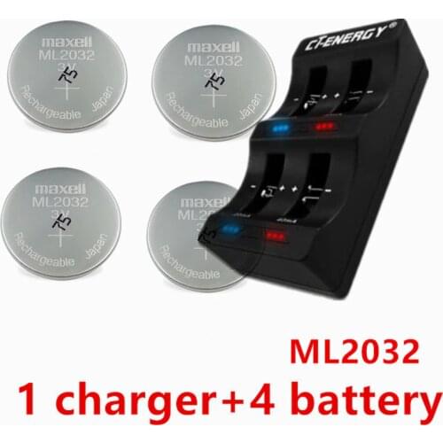 Universal USB Interface 4-Slot Charger 1PCS + 4PCS Rechargeable Button Battery ml2032 Button Battery