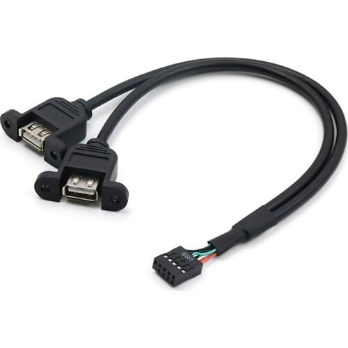 Motherboard Internal 9pin Pitch 2.54mm to Dual Port USB 2.0 A Female Screw Lock Panel Mount Cable 30cm