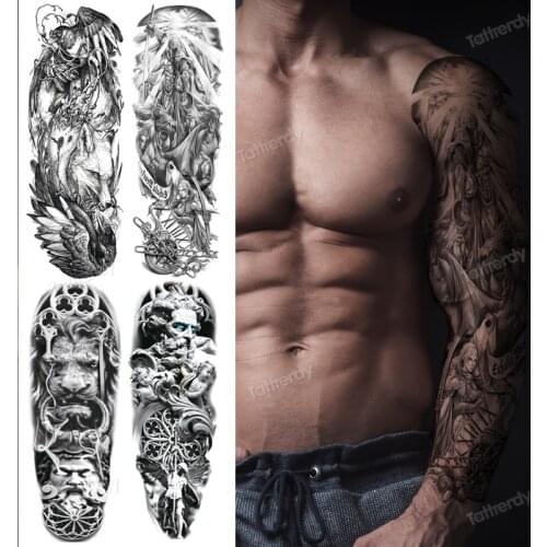 Waterproof temporary tattoos for men women boy sleeve tattoo sticker skull god fox eye dragon machine tattoo designs big black