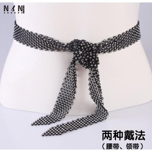 Female fashion with black diamond waist chain joker white headless waist belt with the dress skirt chain accessories V097