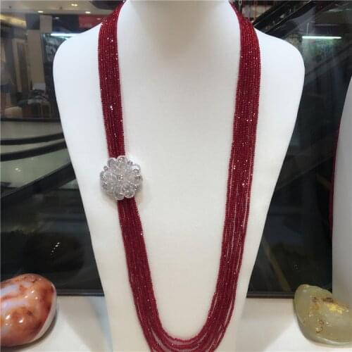 Womens fashion zircon accessories 8ROW red crystal necklace custom colors fashion jewelry long 25inch