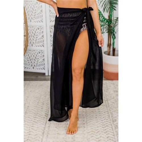 Women Sexy Mesh Chiffon Bathing Split Wraps Skirts Lace-up High Waist Bikinis Cover Ups Swimsuits Pareos Perspective Beachwear