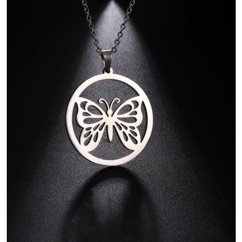 Sipuris Stainless Steel Butterfly Necklace Round Butterfly Necklace For Women statement necklace Jewelry Girlfriend Gift 2021