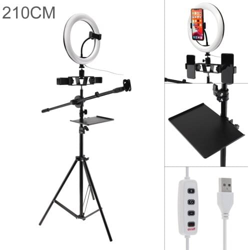 10 Inch 26cm Tripod Dimmable LED Selfie Ring Light with Mobile Phone Clips & Sound Card Tray for Live Photo Studio Video