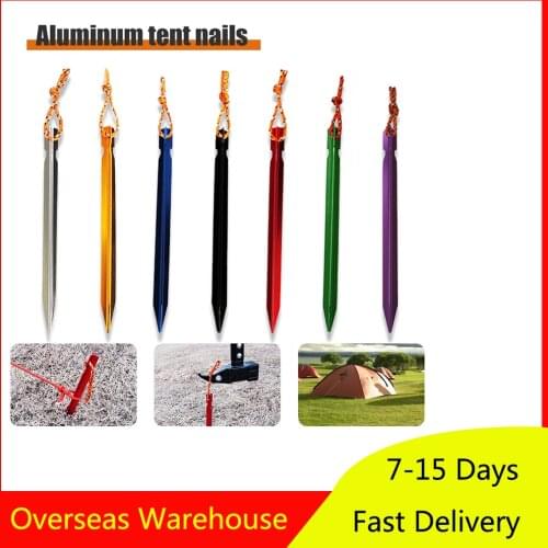 10pcs Tent Pegs 18cm Aluminum Tent Stake with Rope Outdoor Tent Nail Peg Tent Accessories Equipment