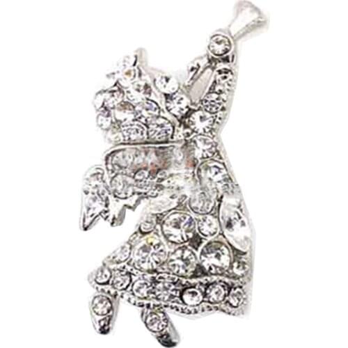 100pcs cute wholesale clear rhinestone brooch pin with a little girl play flute