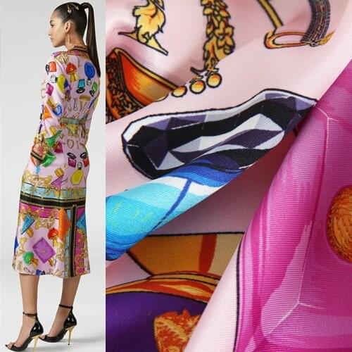 105x145cm Fashion Colored Jewels Perfume Printed Twill Polyester Fabric For Woman Dress Blouse DIY Cloth Sewing Material