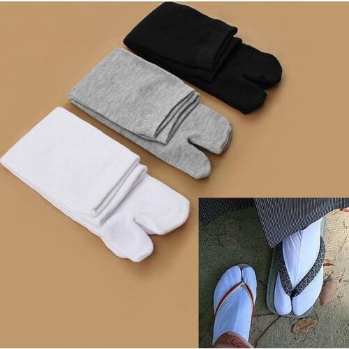 2021 1Pair Japanese Men Cotton Two Toed Clog Socks Kimono Flip Flop Sandal Split ToeTabi Ninja Geta Socks Grey/Black/White Color