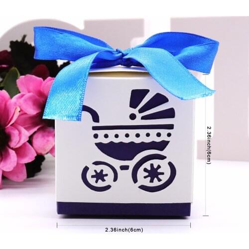50pcs Baby car candy box Laser Cut Carriage Gift Birthdy Decorations Wedding Favors and Gifts Box for Guests Party Supplies Boy