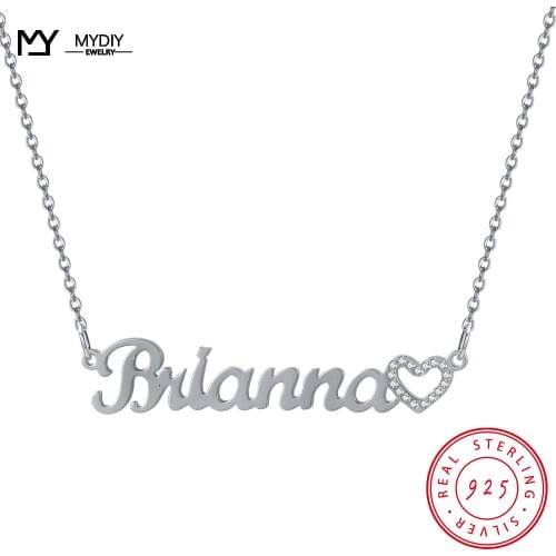 925 Sterling Silver Custom Name 2021 Trend Heart Necklace Retro Simple Geometric Shiny Full Zircon Pendant Necklace Gift