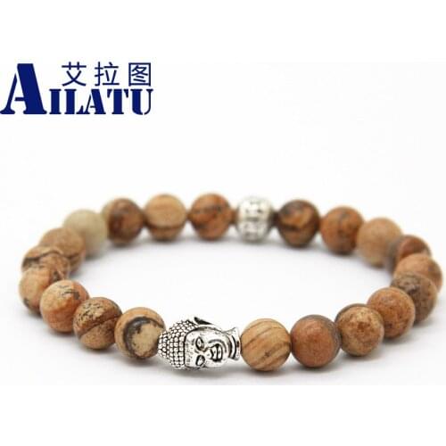 Ailatu Hot Sale Jewelry Natural Picture Loose Semi Precious Stone Beads Mens Buddha Bracelets, Strech