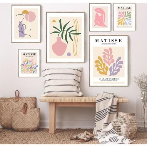 Henri Matisse Floral Leaf Plant Abstract Painting Art Print Figure Canvas Poster Pink Pastel Tone Wall Pictures Home Room Decor