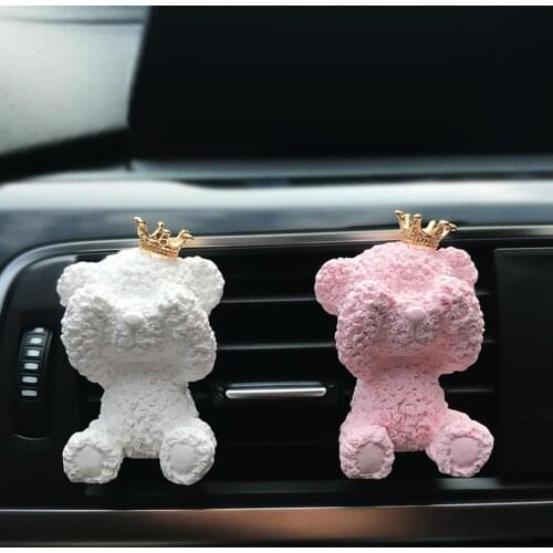 Car Auto Air Freshener Diffuser Cute Crown Bear Aromatherapy Clip Vehicle Air Outlet Freshen Perfume Smell Remover Air Cleaner