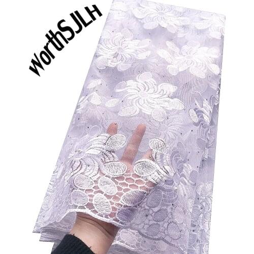 White 2020 Tulle Lace Fabrics Nigeria Cord Embroidered Net Fabric Lace Material African French Lace Fabric For Wedding Dress