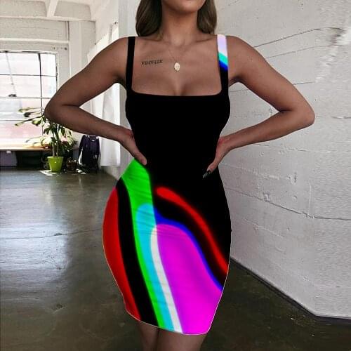 Giyu Brand Colorful Dresses Women Abstract Ladies Dresses Pattern Bodycon Dress Art 3d Print Womens Clothing Club Beach