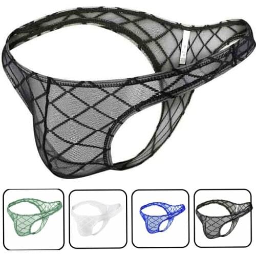 Sexy Men Mesh Diamond Transparent U Convex Pouch Briefs G-string Low Rise Breathable Thongs Penis Pouch Gay T-Back jockstrap