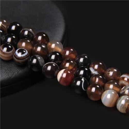 Natural Dark Brown Stripe Agates Beads Round Loose Stone Beads For Jewelry Making DIY Bracelet Necklace Accessories 15.5