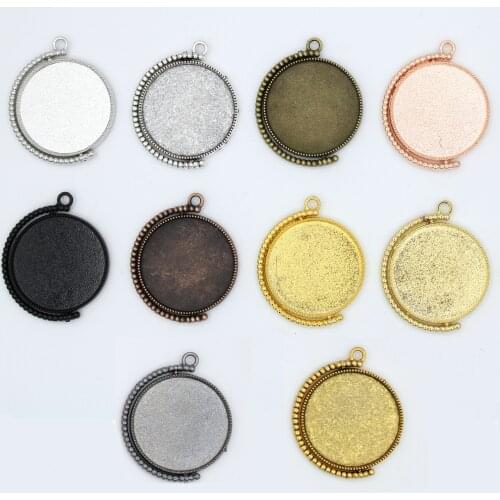 Double-sided Rotating Base 10 Color Tray 30mm Round Sweater Chain Key Chain Pendant DIY Jewelry Accessories with 30mm Cabochon