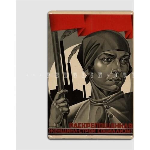 Emancipated Woman Build Socialism! Ussr Propaganda 1926 Adolf Strakhov Metal Sign Party Wall Decor Tin Sign Posters