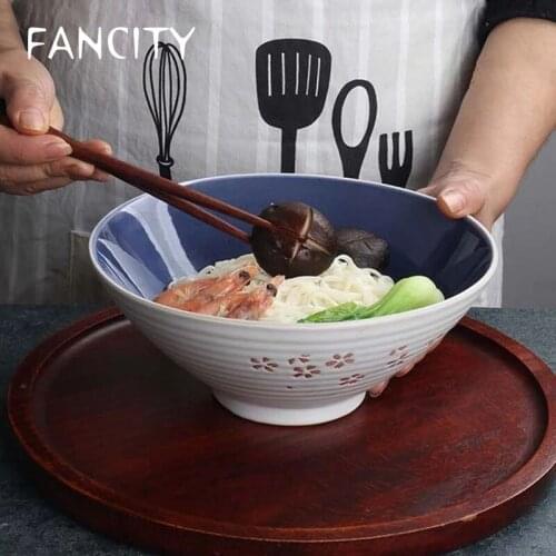 FANCITY Japanese Bowl Restaurant Household Large Hat Noodle Bowl Ceramic Tableware Personalized Soup Bowl Ajisen Beef Ramen Bowl