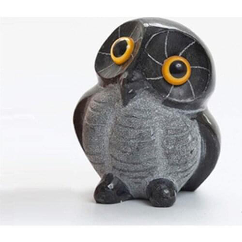 Natural Stone Small Owl Crafted Figurines for Living Room Bedroom Office Decoration, Gift for Birds Lovers (Black),4X4.5CM