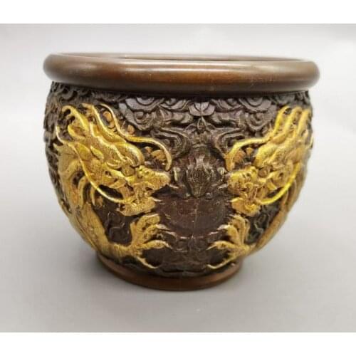 Ancient Qing Dynasty Style Wealth Pot Pure Copper Jar Vat Lucky Cloud Dragon Richness Adornment