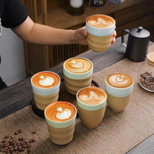 Celadon Coarse Pottery Tea Espresso Coffee Cup Ceramic Portable Handy Cup Japanese Style Porcelain 250ml-300ml Teaware Mug