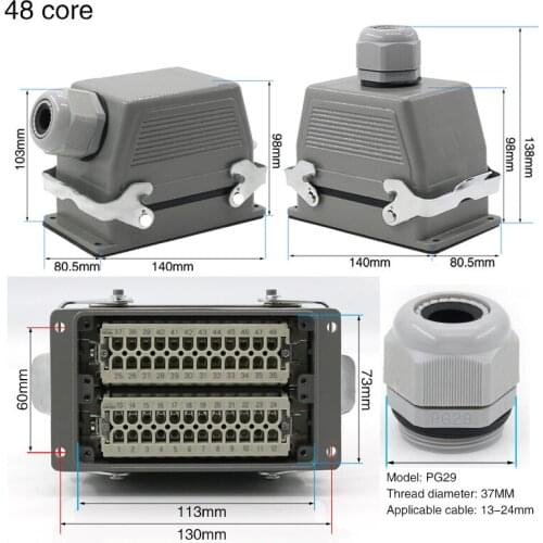 H48b-he-048 Rectangular heavy duty connector needle aviation plug interface top line and side line 16 a500v double set screw