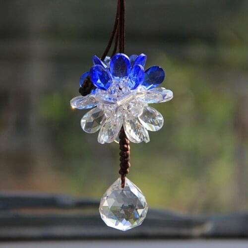 Crystal Faceted Ball Pendants Car Rearview Mirror Ornaments Glass Crafts Home Hanging Decor Figurine Dangle Charm Car Styling