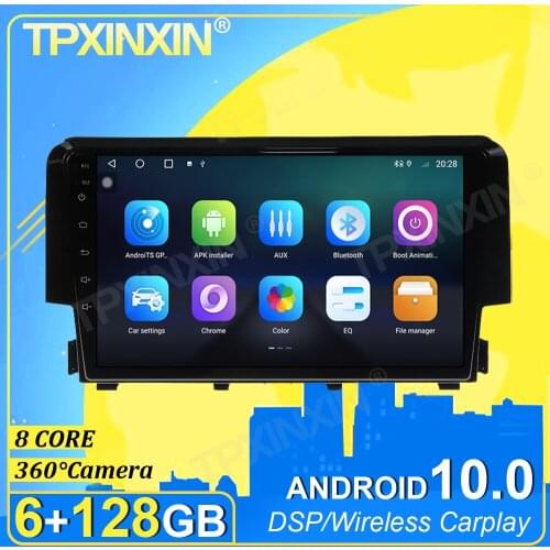 IPS Android 10.0 6+128G Carplay 360° Camera For Honda Civic 2016-2018 Radio Multimedia Player Tape Recorder Video GPS Head Unit