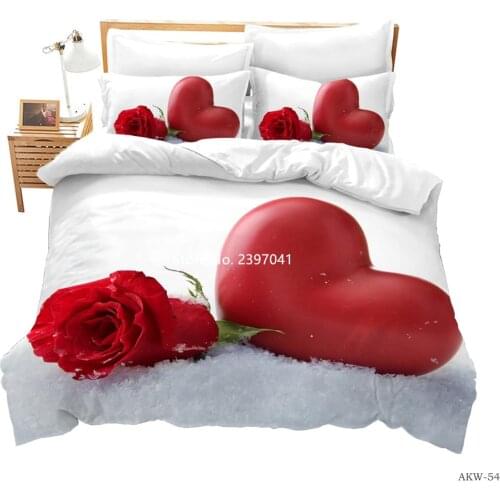 Love Red Rose Bedding Set Valentine Quilt Cover Pillowcase Valentines Day Gift Single Double Queen King Full Size Home Textile