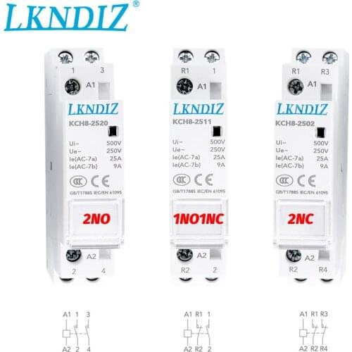 LKNDIZ Din Rail Mounted Household Modular AC Contactor for Smart Home House Hotel AC220V 2P 16A 20A 25A 2NC 2NO 1NO1NC 50/60Hz