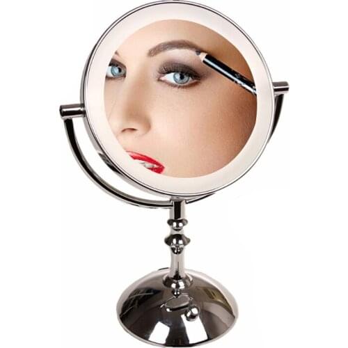 USB Rechargeable HD Cosmetic Mirror Round Shape Magnifier Mirrors 360 Rotatable Double-Sided 8 Inch LED Makeup Mirror