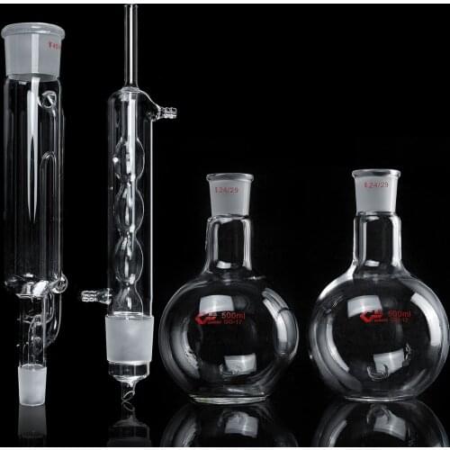4Pcs/set 500ml Lab Glass Soxhlet Extractor Condenser Set with Two 24/29 Flat Bottom Flask 305MM 45/40 Tube Lab Glassware Kit