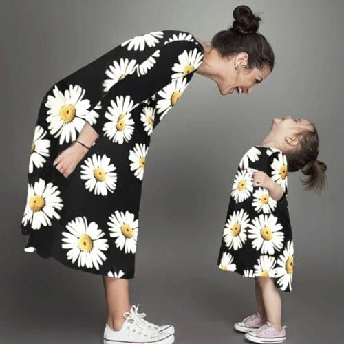 Summer Mommy and Me Family Matching Mother Daughter Dresses Clothes Floral Mom Dress Kids Child Outfits Mum Big Sister Baby Girl