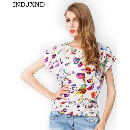 INDJXND 2020 Fashion Summer T-Shirts Style Chiffon Women Girls O-Neck Loose T-Shirt Print Short Sleeve Breathable Large Size XXL