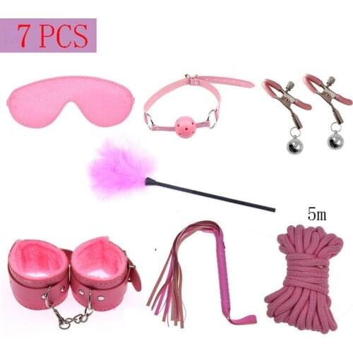 BDSM Bondage Restraint Set Sex Handcuffs Whip Butt Plug Anal Plug Sex Toys for Woman Fetish Nipple Clamps Adult Games