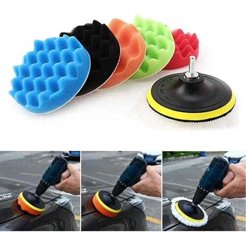7pcs/set Polishing Sponge Pads Kit 3-7 inch Polisher Machine Wax Pad Car Wool Wheel Polishing Pad Car Cleaning Tools