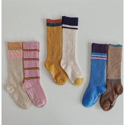 New Autumn Winter Fashion Retro Children Long Socks Patchwork Color Unisex Kids Knitted Socks 6 pairs
