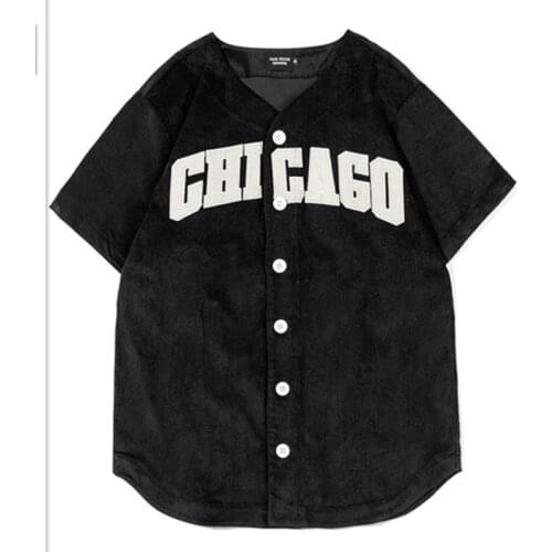 2021 new high street embroidered letters short-sleeved shirt casual cardigan baseball uniform men and women hiphop top y2k top