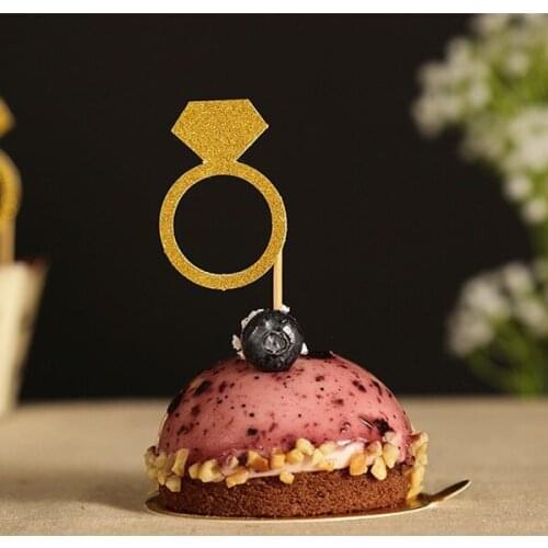 New Arrival 24pcs Gold Glitter Diamond Ring Cupcake Toppers Picks Wedding Cake Topper Decor Wedding Ceremony Party supplies