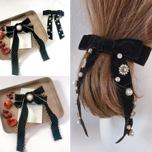 New Headwear Wild Bow Tie Brooch Velvet Bow Inlaid Diamond Spring Clip Hair Accessories Headwear Hair Accessories For Women