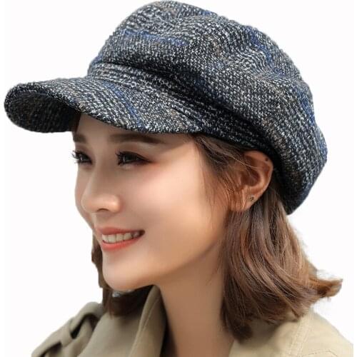 New Style for Autumn and Winter Artistic Retro Casual Thickened Cricket-Cap Hat Womens Korean-Style Plaid Octagonal Hat