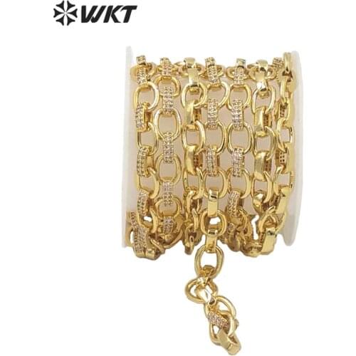 BC143 Wholesale 1 Meter Chain Cheap Brass Chain Jewelry Findings Oval Chain With Full Gold Eletroplated Cubic Zircon Chain