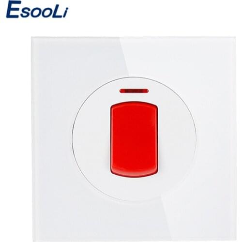 Esooli 20A/45A Switch With Neon High Power Kitchen Water Heater On / Off Wall Air Condition Switch Crystal Glass Panel