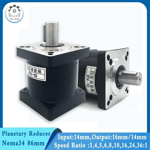 Speed ratio 6:1 Nema34 planetary gearbox shaft 14mm,Rated 30Nm spur gearbox ratio4 for nema 34 stepping motor