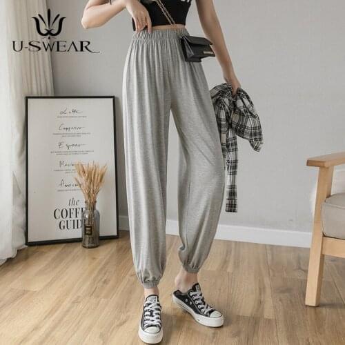 Sports Pants Women Summer Thin Gray Casual Wide-leg Lantern Trousers Loose Elastic Waist Women Sweatpants Korean Pants Plus Size