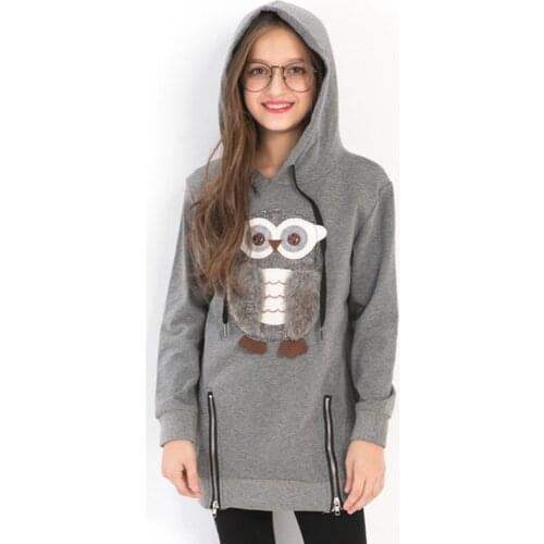Girls Hoodies Embroidery Cute Owl Coat Pullover for Girls Teen Big Kids Childrens Clothing Girl for Spring Autumn 100% Cotton